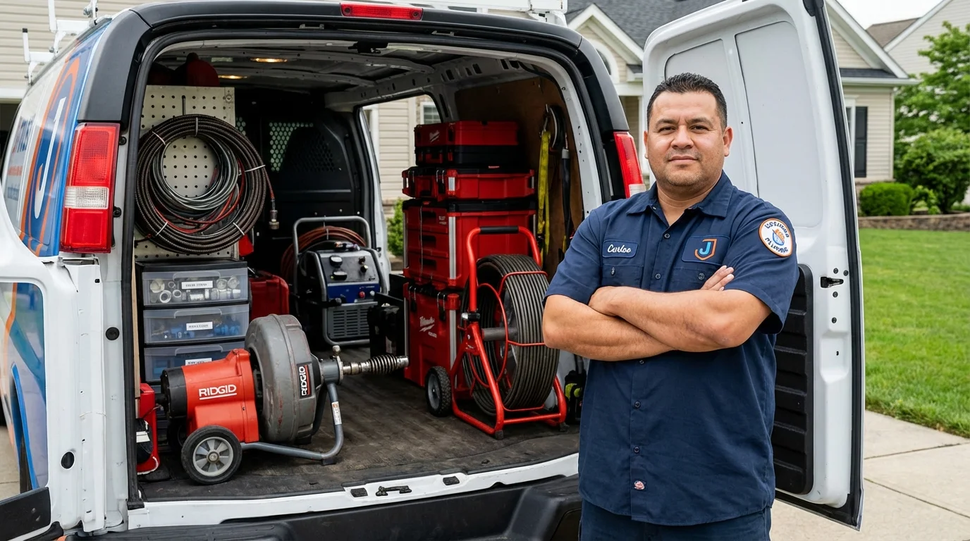 Professional drain cleaning equipment and Johns Plumbing LLC plumber in Flat Rock