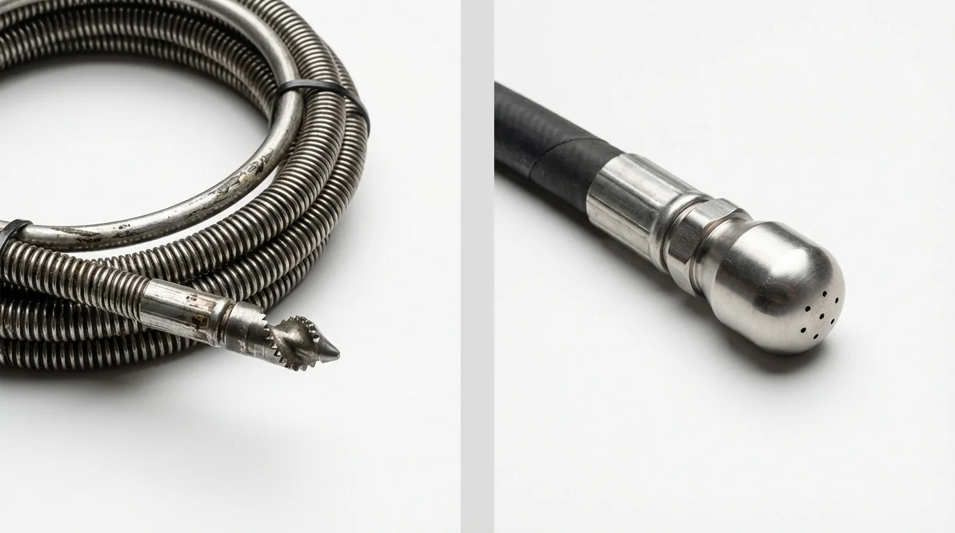 Drain snake cable and hydro jetting nozzle used for drain cleaning in Flat Rock, NC