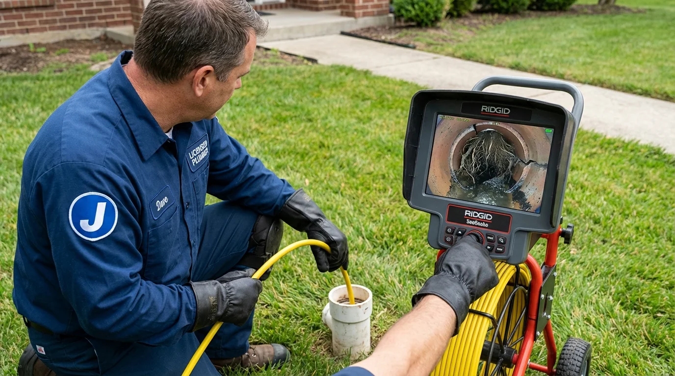 Sewer camera inspection being performed by Johns Plumbing LLC in Flat Rock
