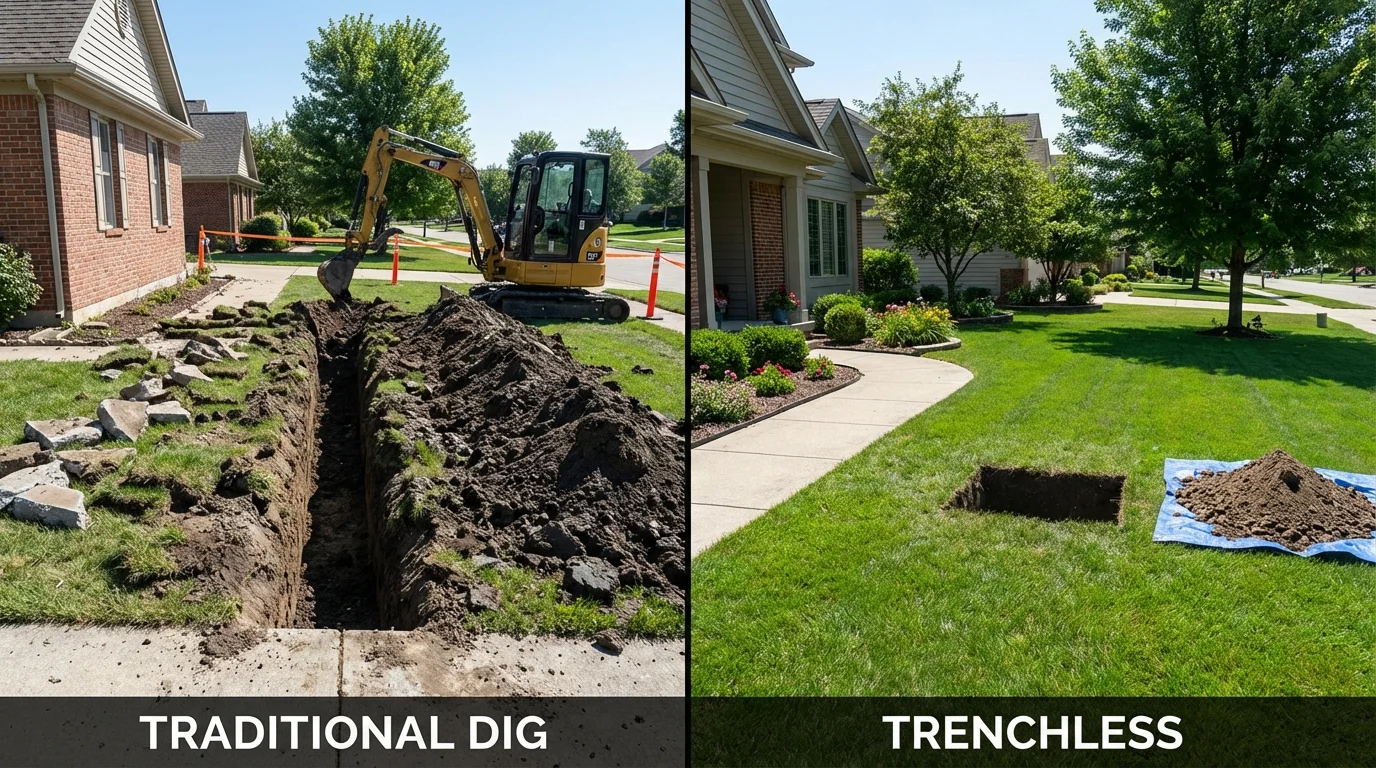 Trenchless sewer repair with minimal yard damage versus traditional excavation in Flat Rock, NC